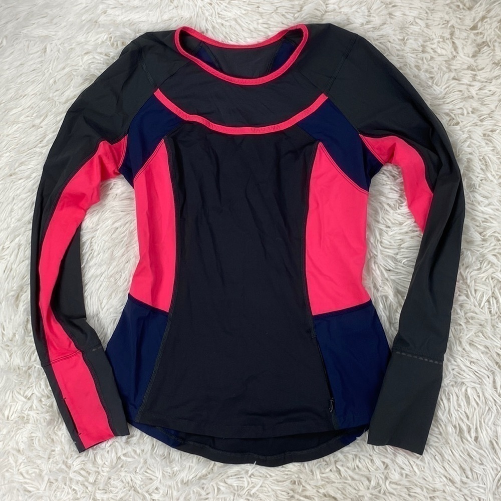 Lululemon Trail Bound Long Sleeve Deep Coal / Deep Navy Electric Coral